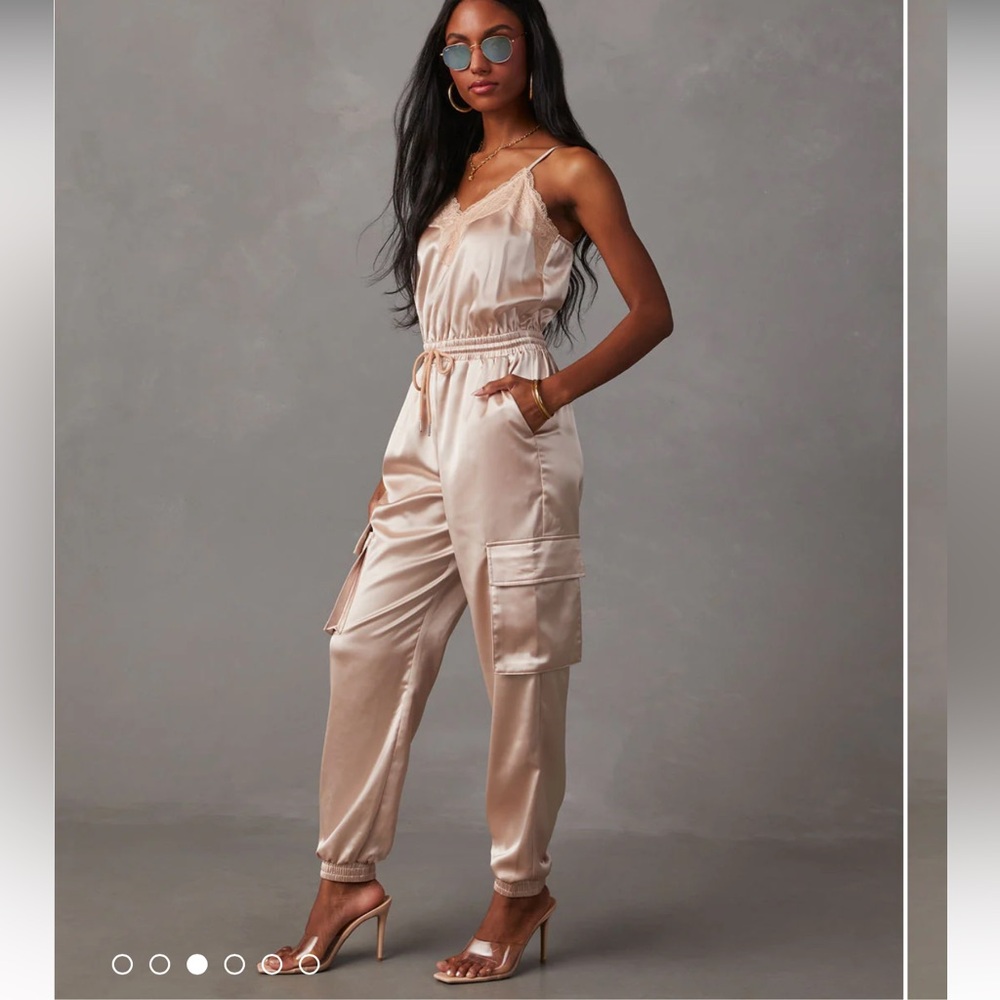 Satin Drawstring Cargo Jumpsuit